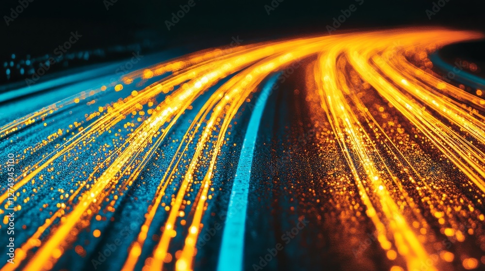 Poster streams of light streaking across a dark canvas with dynamic motion effect