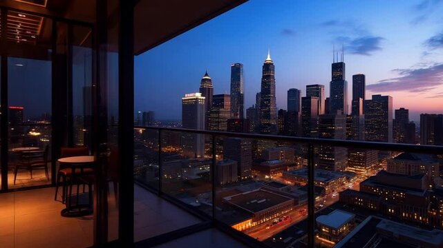 Breathtaking Chicago Skyline View from a Luxurious High-Rise Balcony
