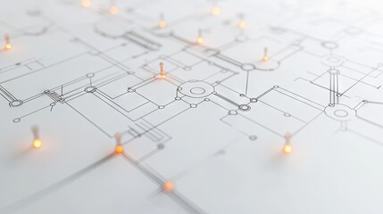 Abstract flowchart with glowing nodes and connections illustrating business process optimization and efficiency.