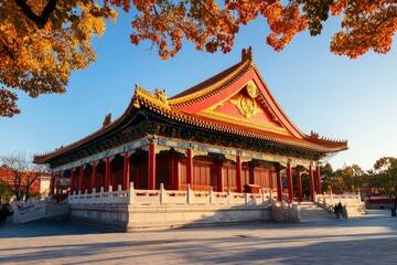 Fototapeta premium Autumnal Chinese Palace in Daylight