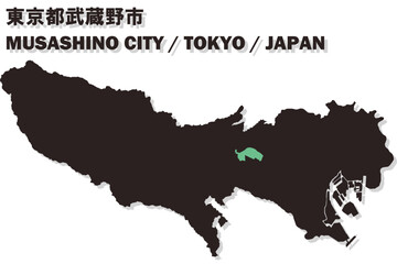 Obraz premium 日本地図-東京都-武蔵野市ベクターイラストマップ