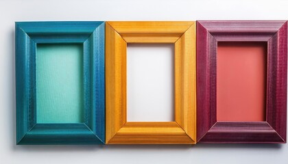 Vibrant Empty Picture Frames Against a Pure White Background, Showcasing a Blank Canvas for Imagination and Artistic Expression.