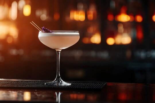 Elegant Pink Cocktail on Bar Counter