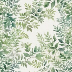 Pastel green watercolor foliage on a creamy white background with subtle texture ,  serene atmosphere,  calm environment,  floral patterns