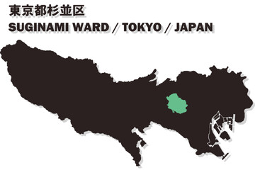 日本地図-東京都-杉並区ベクターイラストマップ