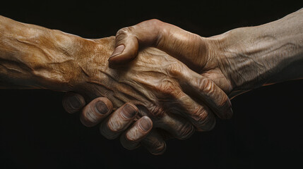 Fototapeta premium Close-Up of Firm Handshake Symbolizing Partnership and Success, Ultra-Realistic with Cinematic Lighting