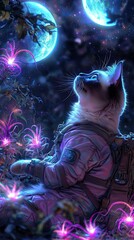 A Siamese cat as a space explorer wearing a rugged pastel spacesuit Whimsical depiction of a space-exploring Siamese cat in stylish pastel gear 