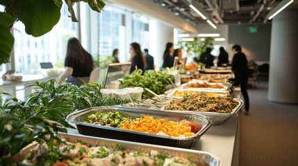 Obraz premium A company lunch event with employees enjoying