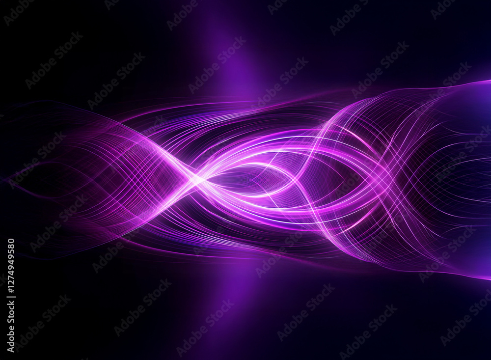 Wall mural abstract image with flowing purple lines creating a dynamic, vibrant design against a dark backdrop.