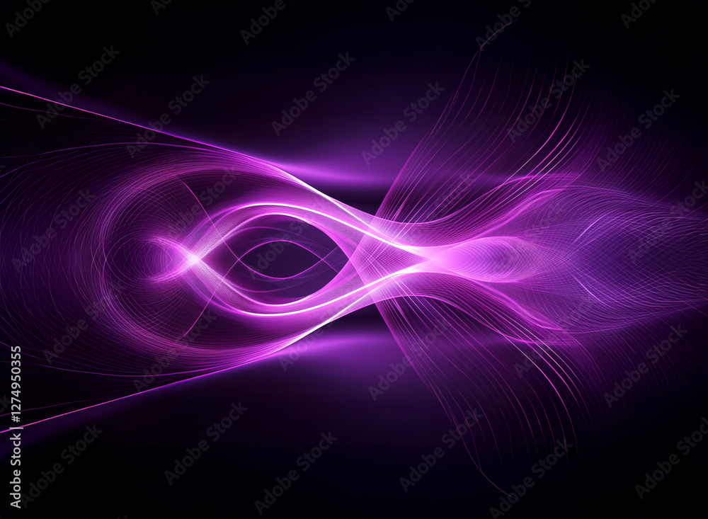 Wall mural abstract purple light trails flow and intertwine on a dark background, creating a dynamic and ethere