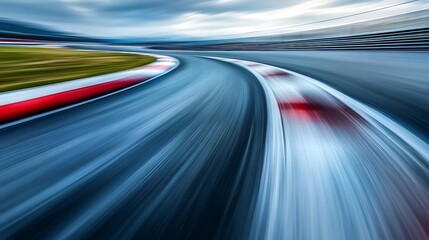 Motion Blur of Racing Track with Red and White Curb in Speed