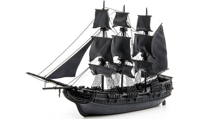 Detailed model of a classic black sailing ship on white