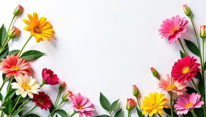 White canvas with colorful flower arrangement, arrangement, background
