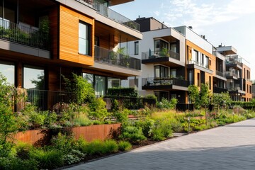 Modern apartments with lush gardens offer upscale living in tranquil neighborhood