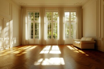 Obraz premium Sunlit Empty Room with Large Windows