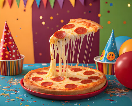 Leckere Pepperoni-Pizza mit K&auml;sef&auml;den zum Geburtstag