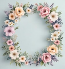 Watercolor floral wreath vector pattern with pastel colors and delicate flowers ,  abstract flowers,  bohemian style,  nature-inspired art