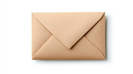 Brown Craft Paper Envelope Centered on White Backdrop in Flat Lay Composition