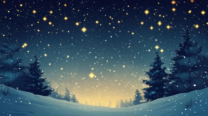 Fototapeta premium Magical Winter Night: A Snowy Forest Under a Starlit Sky