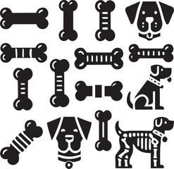 Obraz premium Pets & Animals vector, dog bone vector set, dog bone vector silhouette vector black and white, dog silhouette art