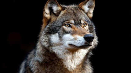 Fototapeta premium Majestic Wolf Portrait Wild Canine Powerful Predator Dark Background