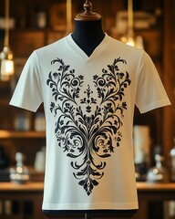 Floral Print V-Neck Tee on Mannequin