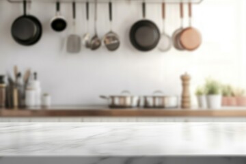 Marble countertop, kitchen background, cooking utensils, display, food photography