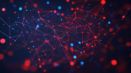 Tech-Style Network Structure with Red and Blue Lines