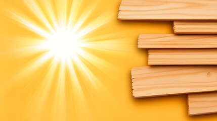 Sunburst Background With Wooden Planks