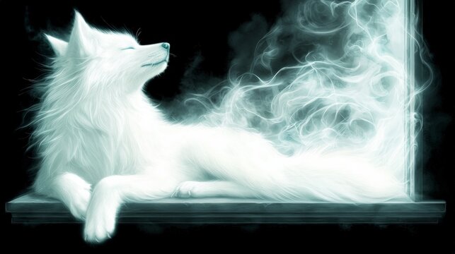 Ethereal White Wolf  Mystical Smoke  Fantasy Animal Portrait