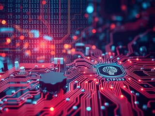 Human head microcircuit overlaid on hand using digital tablet, futuristic AI technology concept, circuit board, modern, science fiction