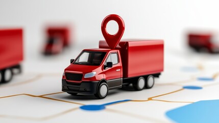 Red Delivery Truck with Location Pin on a Detailed Route Map for Transportation
