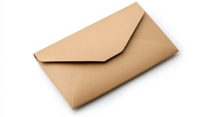 Textured Beige Envelope Closed on A White Background in Flat Lay Style