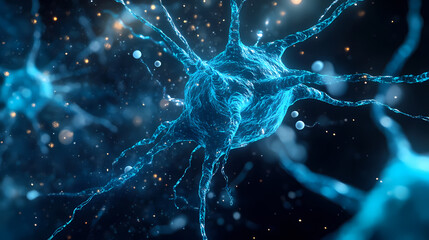Obraz premium 3D Render of Neurons in Blue with Glow Effect