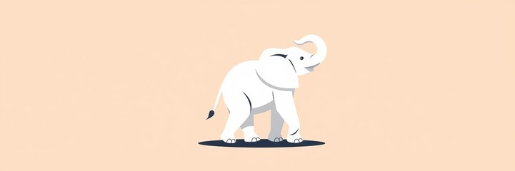 Minimalist 2D elephant illustration with raised trunk, clean lines, basic shapes, plain colors, uncomplicated design, 2D, basic shapes, plain colors