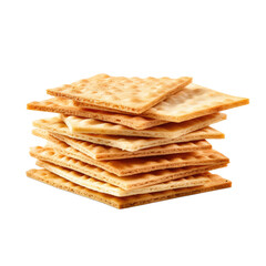  stacked pile of crispy saltine crackers on transparent background