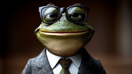 Funny Frog in Suit  Glasses  Smiling   Humorous Amphibian Business Character