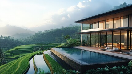 Modern Villa Overlooking Lush Rice Terraces