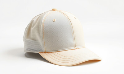 Fototapeta premium Light colored baseball cap with mesh panels, perfect for casual wear and outdoor activities. This stylish accessory combines comfort and functionality seamlessly