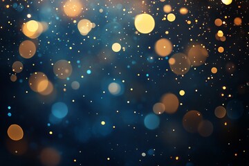 Festive golden and blue bokeh lights, dark background, celebration overlay