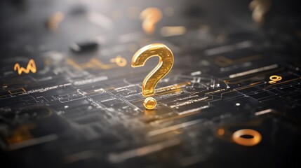 Golden Question Mark on Futuristic Tech Background  Enigma  Mystery  Inquiry  Digital  Inn