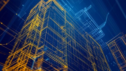 Smart city digital blueprint, futuristic building, network, urban development, technology, background, construction, architecture, illustration, presentation