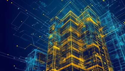 Smart city digital model, network, future, cityscape, technology, architecture, glowing, abstract, illustration