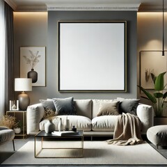 Modern Interior Frame Mockup in a Stylish Living Room – 3D Rendering