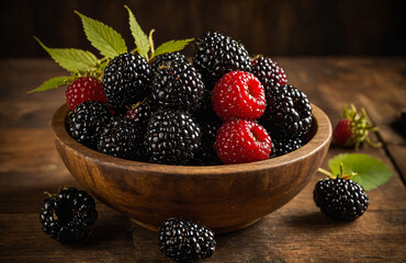 Fresh Blackberries and Raspberries in Bowl