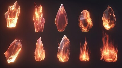 Fiery Crystal Collection: 12 Stunning Renderings of Burning Rocks