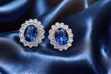 Elegant Blue Sapphire Earrings on Luxurious Fabric