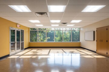 Obraz premium Sunlit classroom interior educational space modern design bright environment calm viewpoint