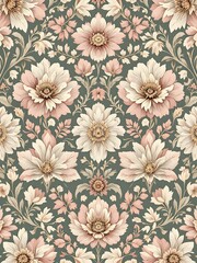 Elegant Floral Pattern with Blossoming Flowers and Serene Aesthetic Harmony in Delicate Hues and Shades
