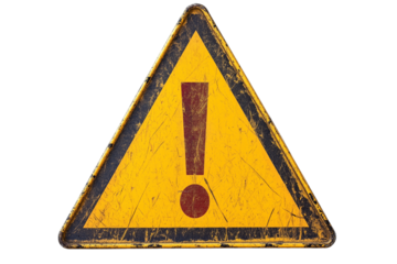 old yellow triangle warning sign with exclamation mark isolated on transparent white background, clipping path